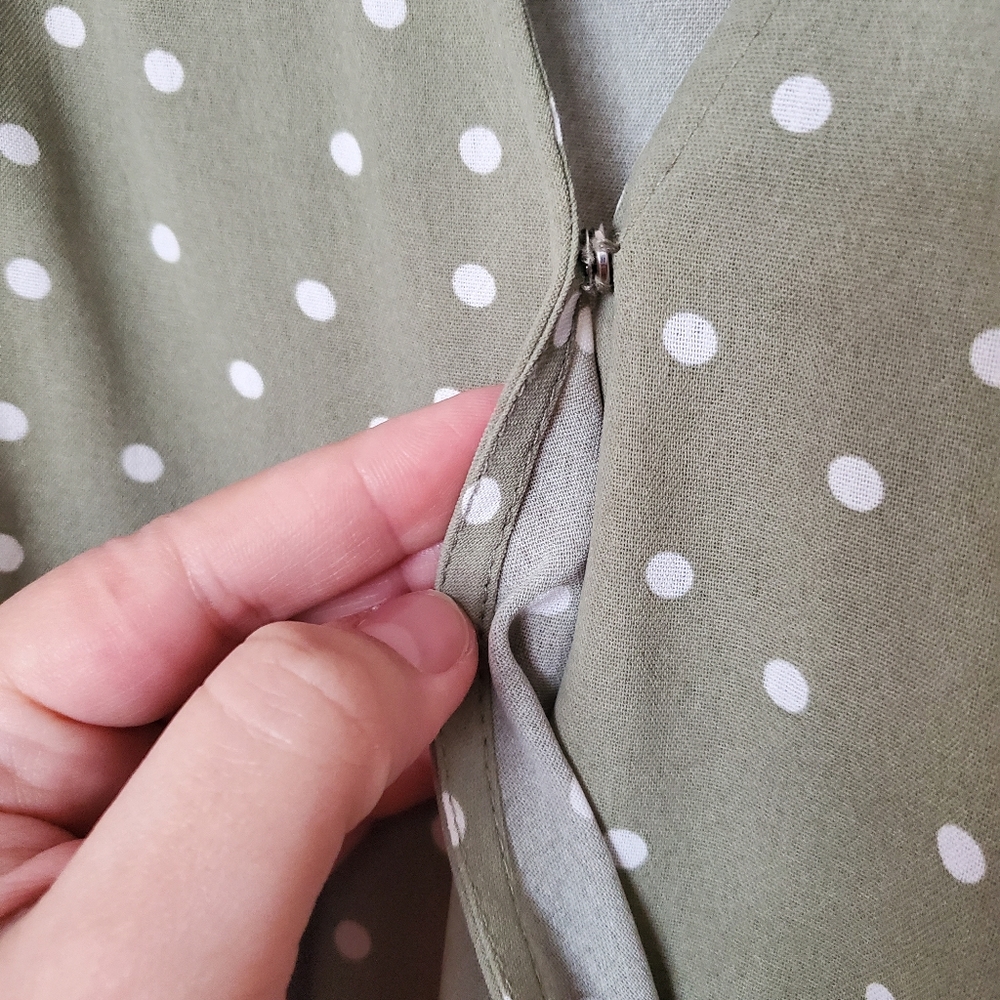 Olive Green Polka Dot Wrap Dress - Picture 3 of 4